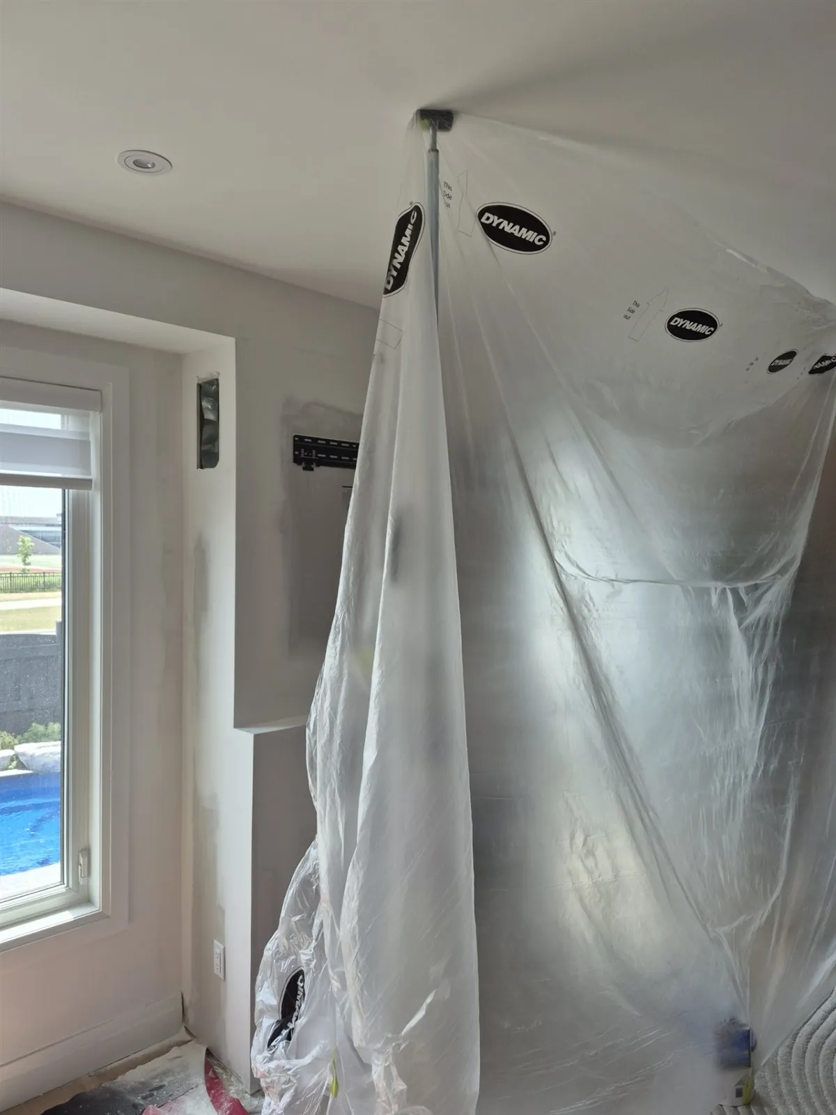 Care around a fireplace feature — Masking and protection